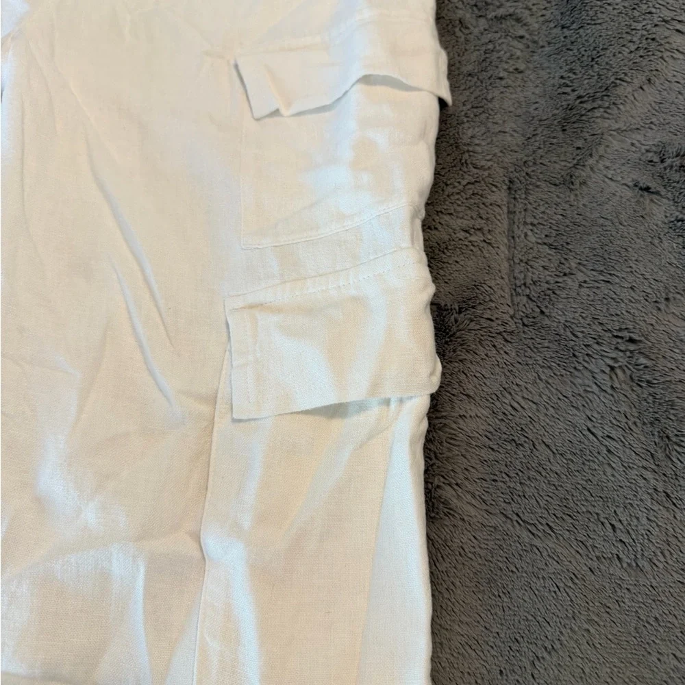 Abercrombie Kids White Linen Cargo Pants NWT 15/16 - Picture 3 of 7